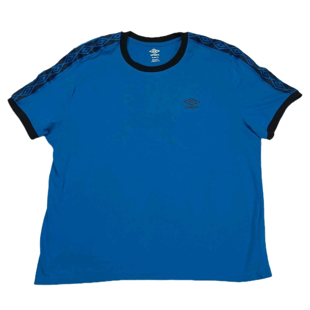 Umbro Mens‎ XL Blue Ringer T-Shirt Logo Tape Shoulder Short Sleeve Crew Neck XL